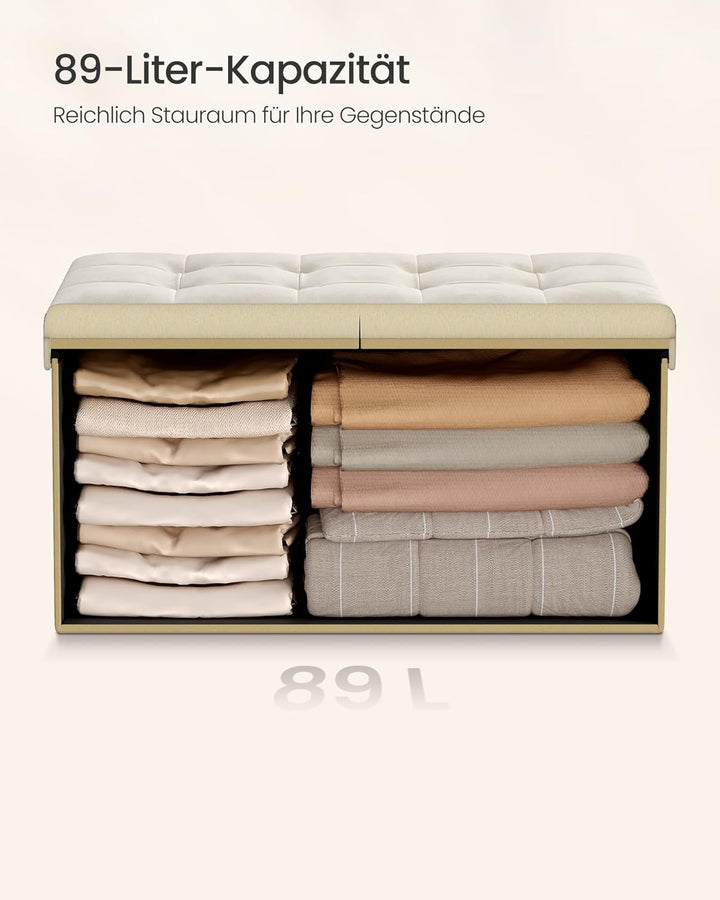 SONGMICS Sitzbank mit Stauraum, klappbare Sitztruhe, 38 x 76 x 38 cm | Aufbewahrungsbox, Deckel klap