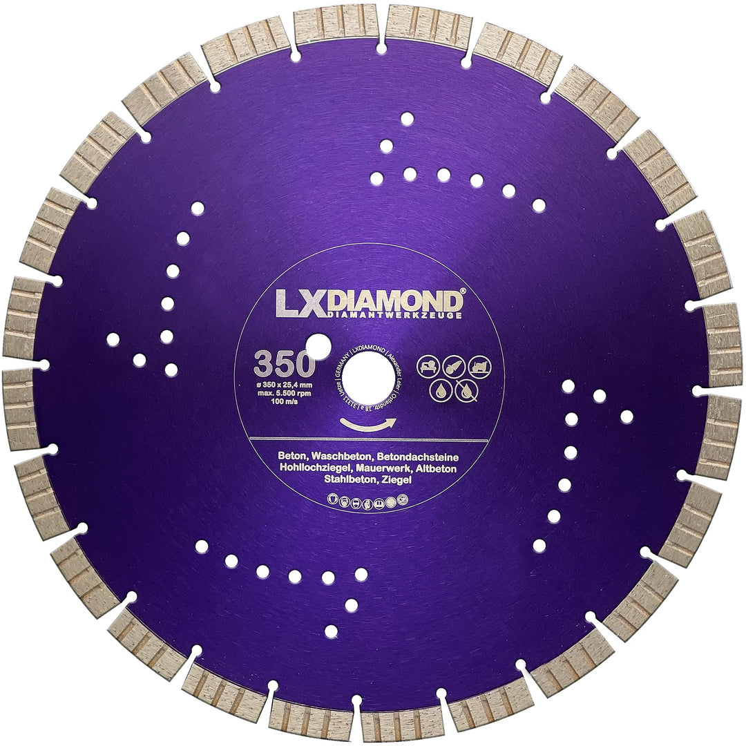 LXDIAMOND Diamant-Trennscheibe 350mm x 25,4mm - Segmente 15mm - passend für Beton Stahlbeton Waschbe
