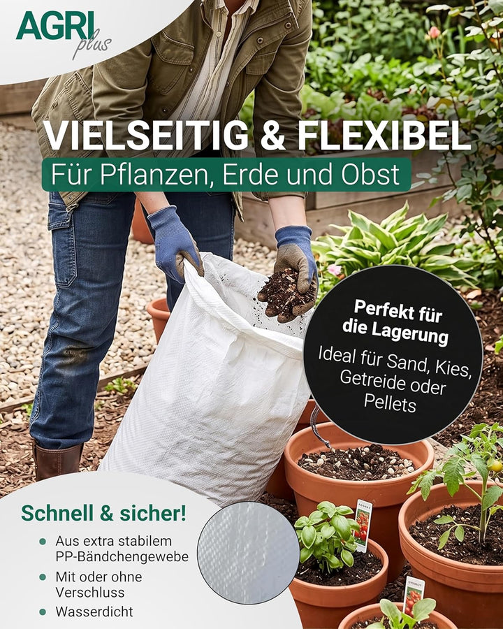 AGRIplus Gewebesäcke 100 Stück I 500 x 800 mm I Bändchengewebesäcke aus Polypropylen I Säcke mit sta