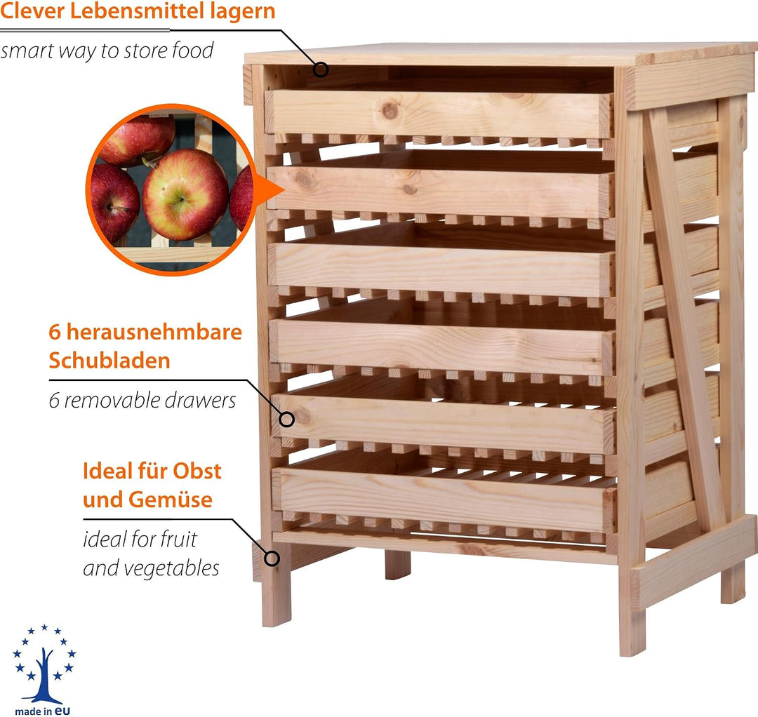 dobar® Green Label 29024FSCe Apfelstiege mit 6 Schubladen | Obsthorde aus Massivholz | Vorratsregal