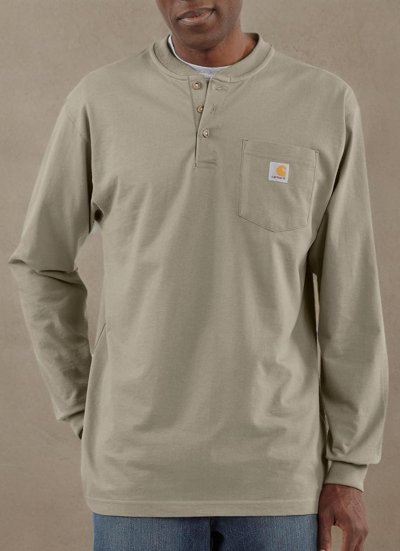 Carhartt Henley-T-Shirt für Herren, lockere Passform, schwer, Lange Ärmel, Tasche, Beige
