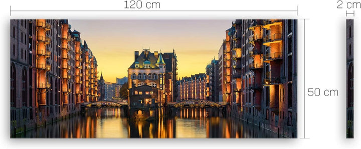 ge Bildet Bild auf Leinwand | Wasserschloss in der Speicherstadt - Hamburg D in 120x50 cm als Panora