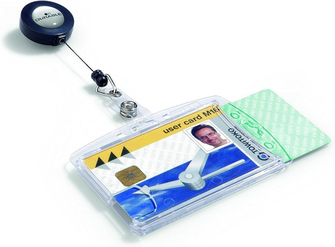Durable Doppelbox mit Jojo für 2 Betriebs-/Sicherheitsausweise, 10 Stück, transparent, 822419 Für 2