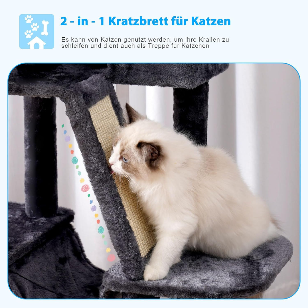 Hey-brother Kratzbaum, 135 cm Indoor Katzenbaum, Mit gepolsterter Plattform Bett, Spielzeug Ball, Hö
