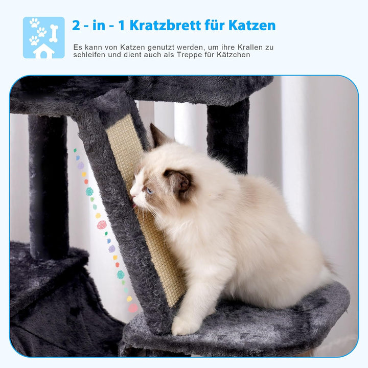 Hey-brother Kratzbaum, 135 cm Indoor Katzenbaum, Mit gepolsterter Plattform Bett, Spielzeug Ball, Hö
