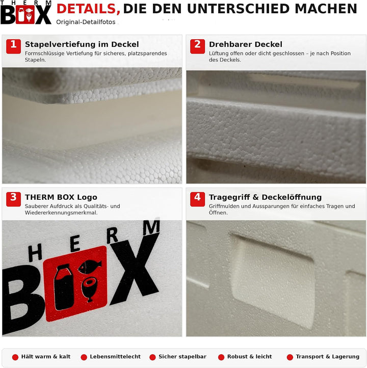 THERM BOX 53W Styroporbox 53 Liter für E2 Kiste Innen 62,5x44x20cm Wandstärke 3cm Thermobox Isolierb