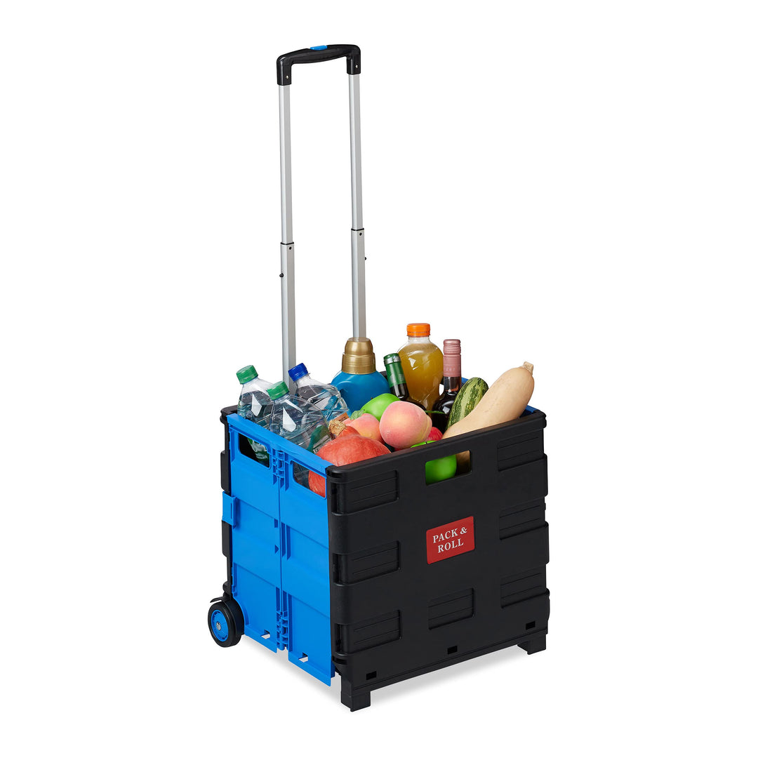 Relaxdays Einkaufstrolley klappbar, Teleskop-Griff, 2 Gummi Rollen, bis 35 kg, Shopping Trolley, Alu