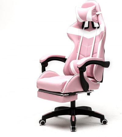 Gaming Stuhl mit Fussstütze Cyclone Teenager - Bürostuhl - Racing Gaming Stuhl - Rosa Weiss