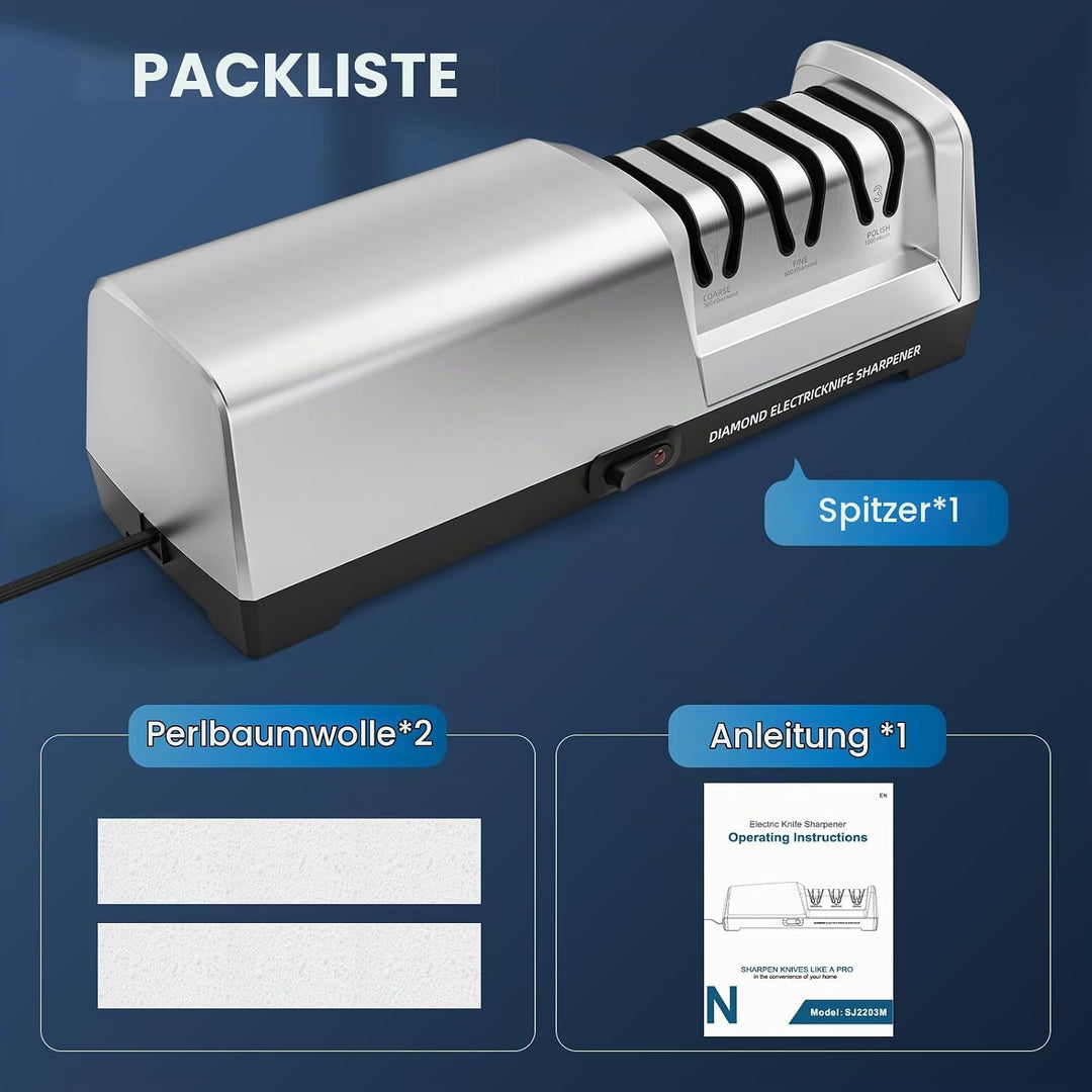 elektrischer Messerschärfer Professioneller mit 3 Stufen, Überhitzungsschutz, Leisem Motor, Schnelle
