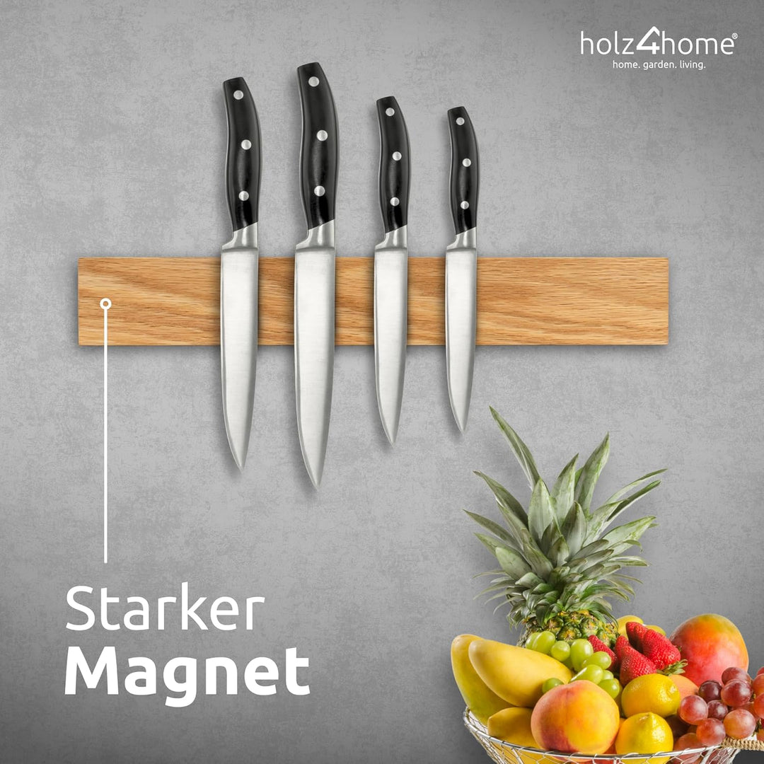 holz4home® Magnetleiste Messer Eichenholz 40x6 cm I Messerleiste magnetisch zum Kleben oder Schraube