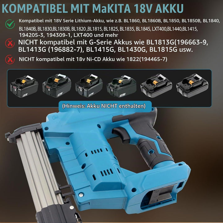 Verbesserter 18GA Akku-Nagler, kompatibel mit Makita 18V-Akku, bürstenloser Nagler, elektrischer Tac