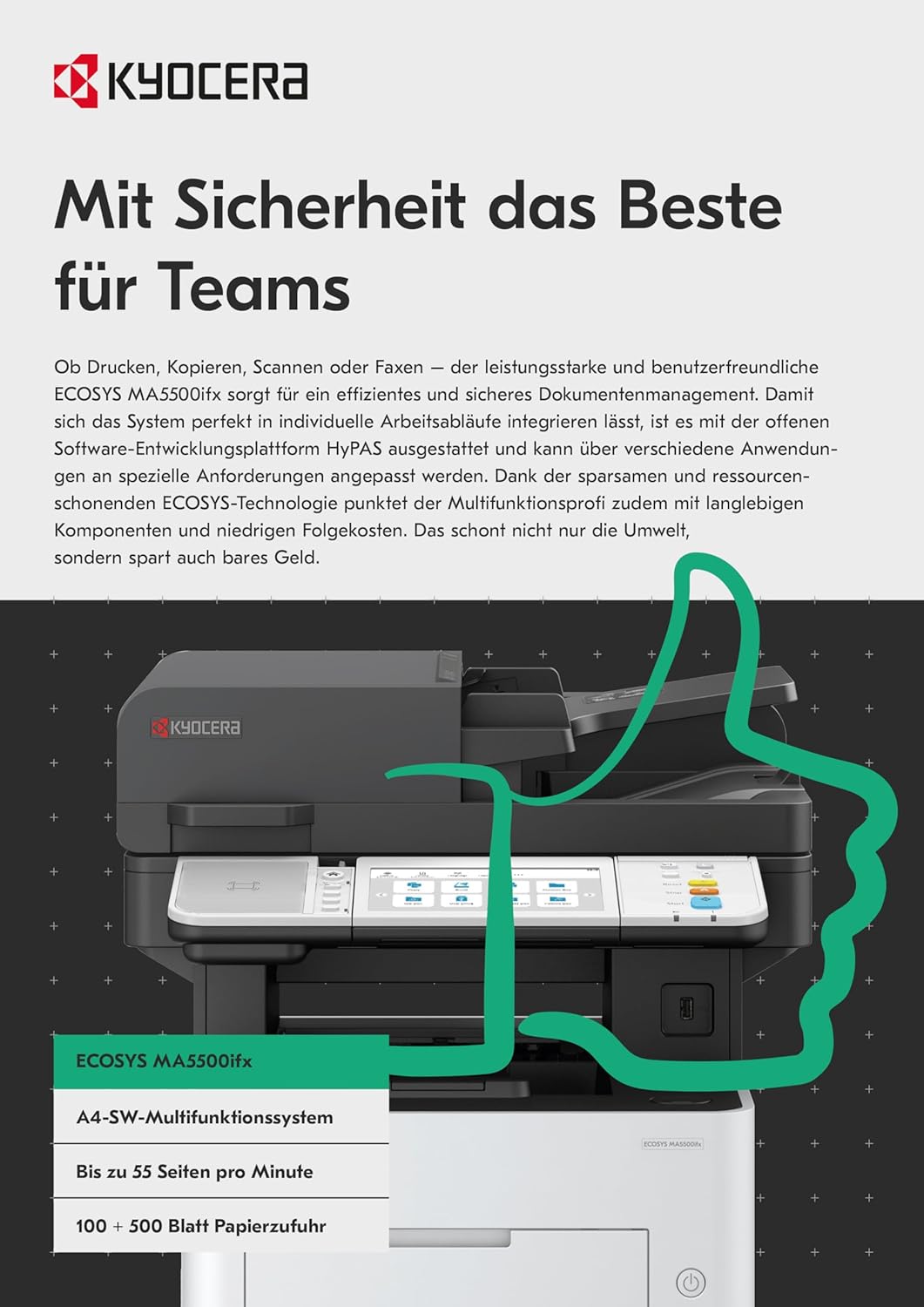 Kyocera Ecosys MA5500ifx Multifunktionsdrucker Schwarz Weiss, 55 Seiten pro Minute. Drucker Scanner