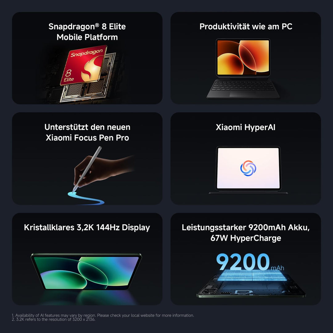 XIAOMI Pad 8 Pro Tablet 11,2 Zoll, 8GB RAM + 256GB Speicher, Snapdragon® 8 Elite Mobile Platform, 92