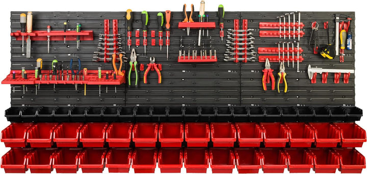Lagersystem Werkstattregal | 172 x 78 cm | 50 stck. Box | Wandregal mit Werkzeughalterungen und Stap