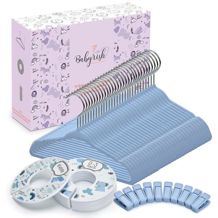 Babyrish Samt-Baby-Kleiderbügel, 10 Clips, 8 Grössenmarkierungen, 30 Stück, 27,9 cm, ultraschlanke B