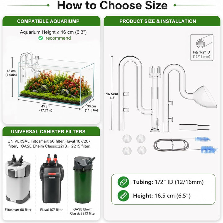 FZONE 13mm Aquarium Glass Mini Skimmer Lily Inflow and Drain Kits for Mini Nano Tanks Filter Tubes f