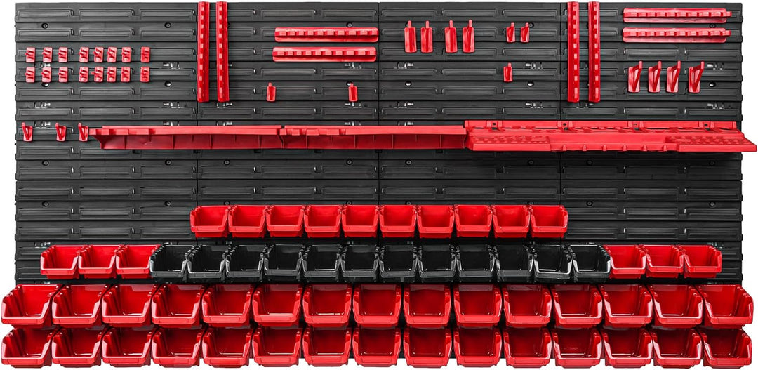 Lagersystem Werkstattregal | 156 x 78 cm | 58 stck. Box | Wandregal mit Werkzeughalterungen und Stap