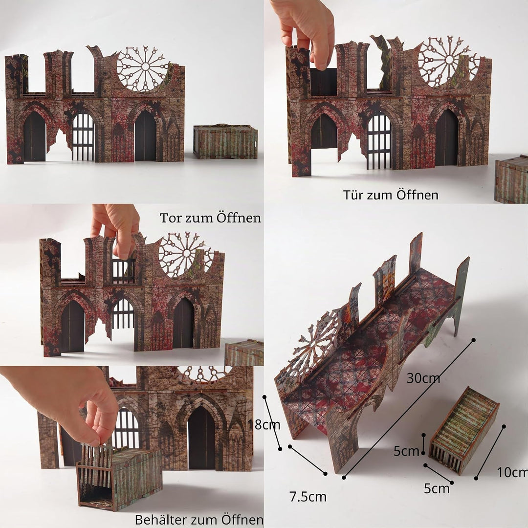 Epic 2 Ruined Building Church Bridges Terrain Set for WH40K, DND, Pathfinder, 28mm Miniatures - Modu