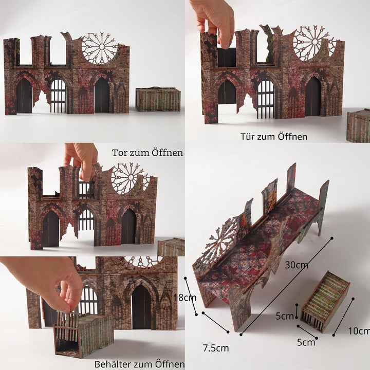 Epic 2 Ruined Building Church Bridges Terrain Set for WH40K, DND, Pathfinder, 28mm Miniatures - Modu