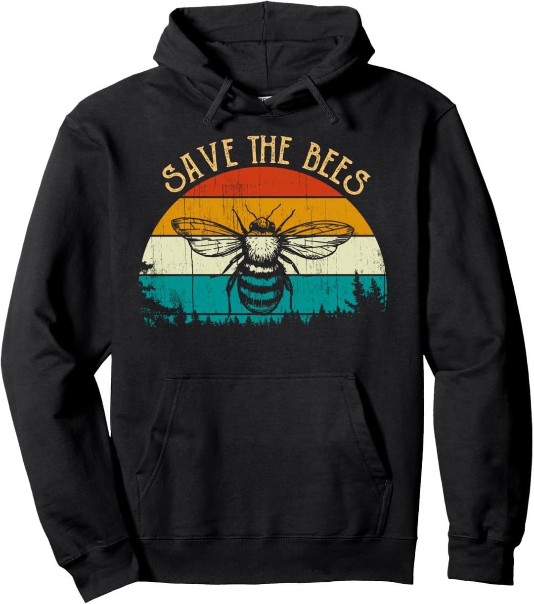 Vintage Retro Style Bee Sunset Honey Honeybee Save The Bees Pullover Hoodie