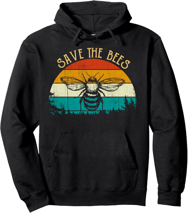 Vintage Retro Style Bee Sunset Honey Honeybee Save The Bees Pullover Hoodie