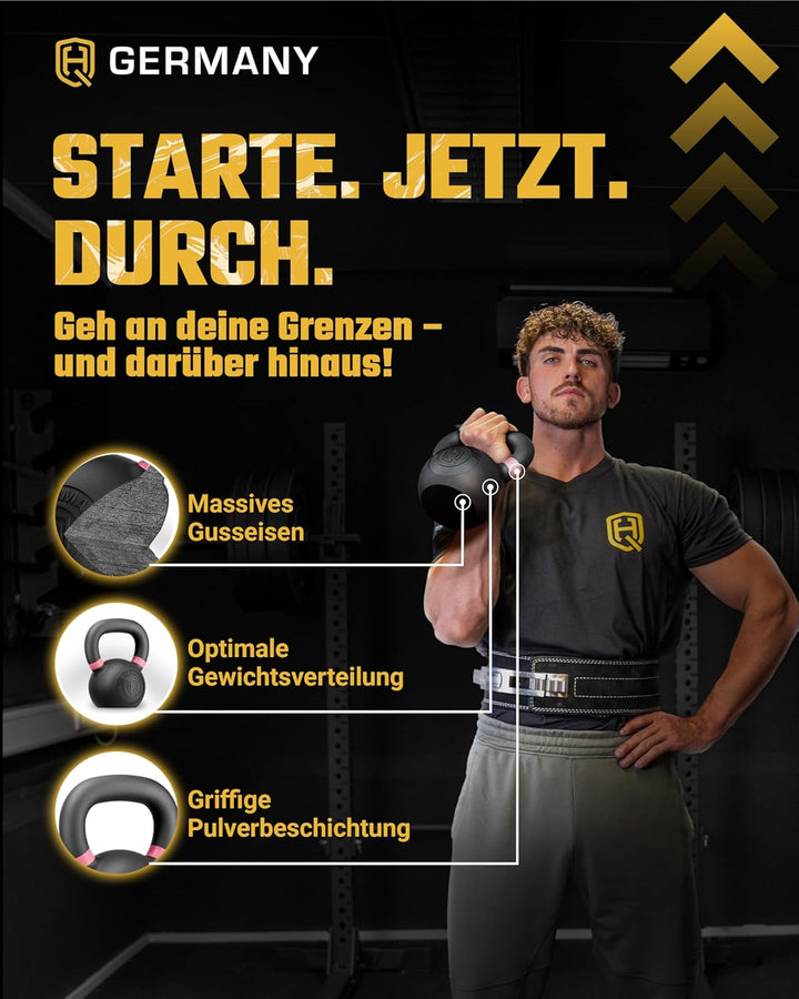HQ Germany® Kettlebell Powdercoat [Pulverbeschichtung] - Kugelhantel 2-32kg | Vollguss ohne Schweiss
