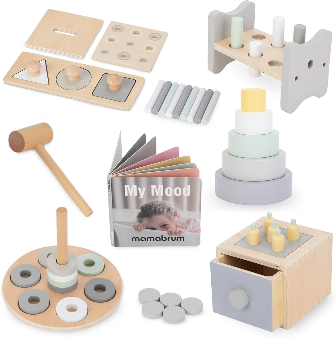 Mamabrum Montessori Spielzeug ab 1 Jahr aus Holz – 6-in-1 Motorikspielzeug für Kleinkinder – Pädagog