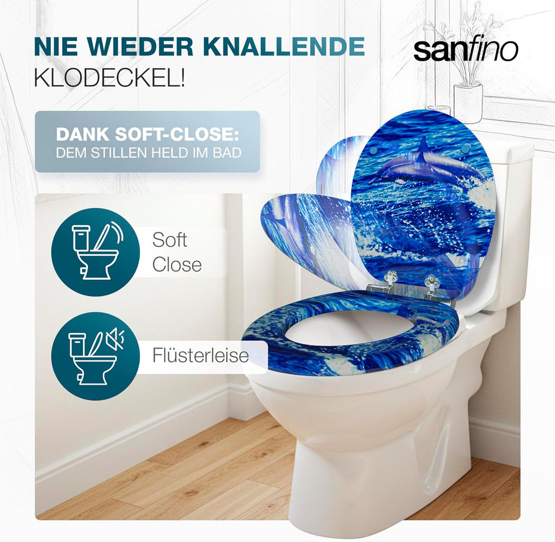 Premium WC Sitz mit Absenkautomatik – hochwertige Toilettendeckel aus Holz, viele bunte Motive, hohe