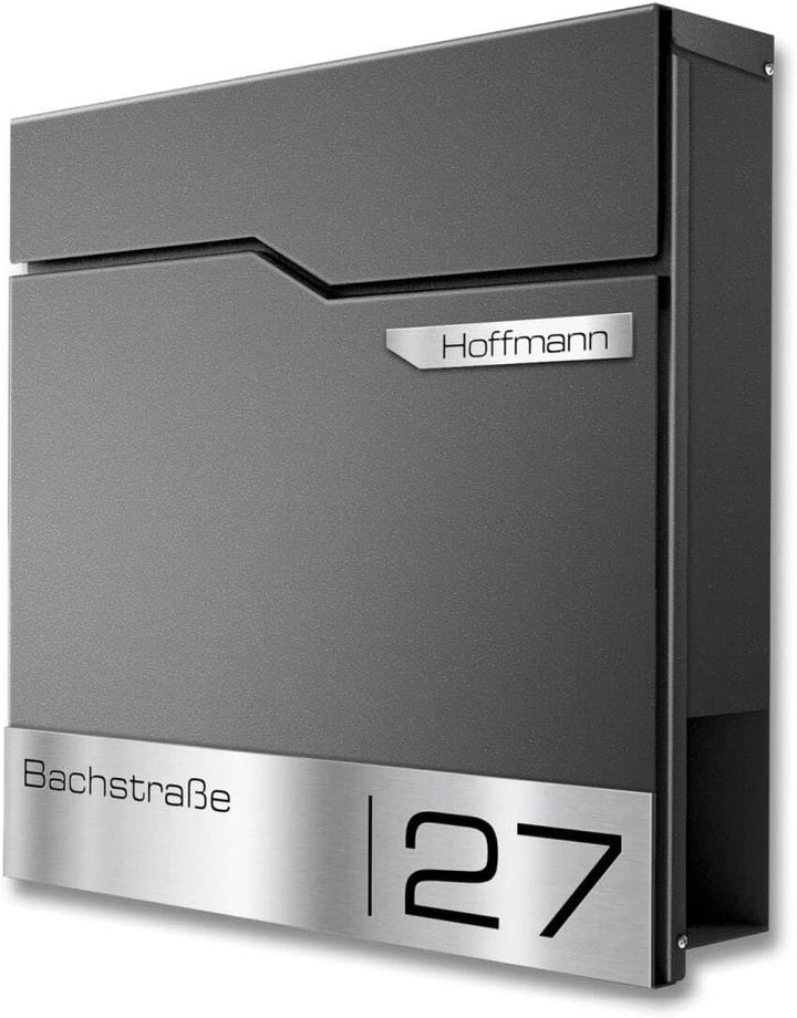 Metzler Design Briefkasten Thobe - inkl. V2A Edelstahl-Namensschild - Wandbriefkasten in Eisenglimme