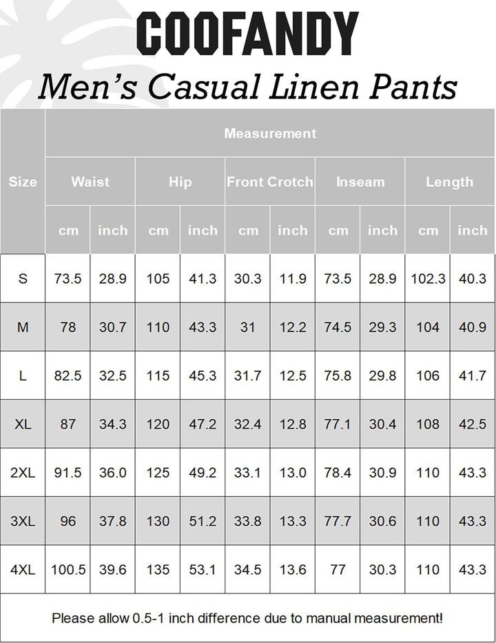 COOFANDY Herren Leinenhose mit Kordelzug Leicht Sommerhose Freizeithose Einfarbig Hose Lang für Männ