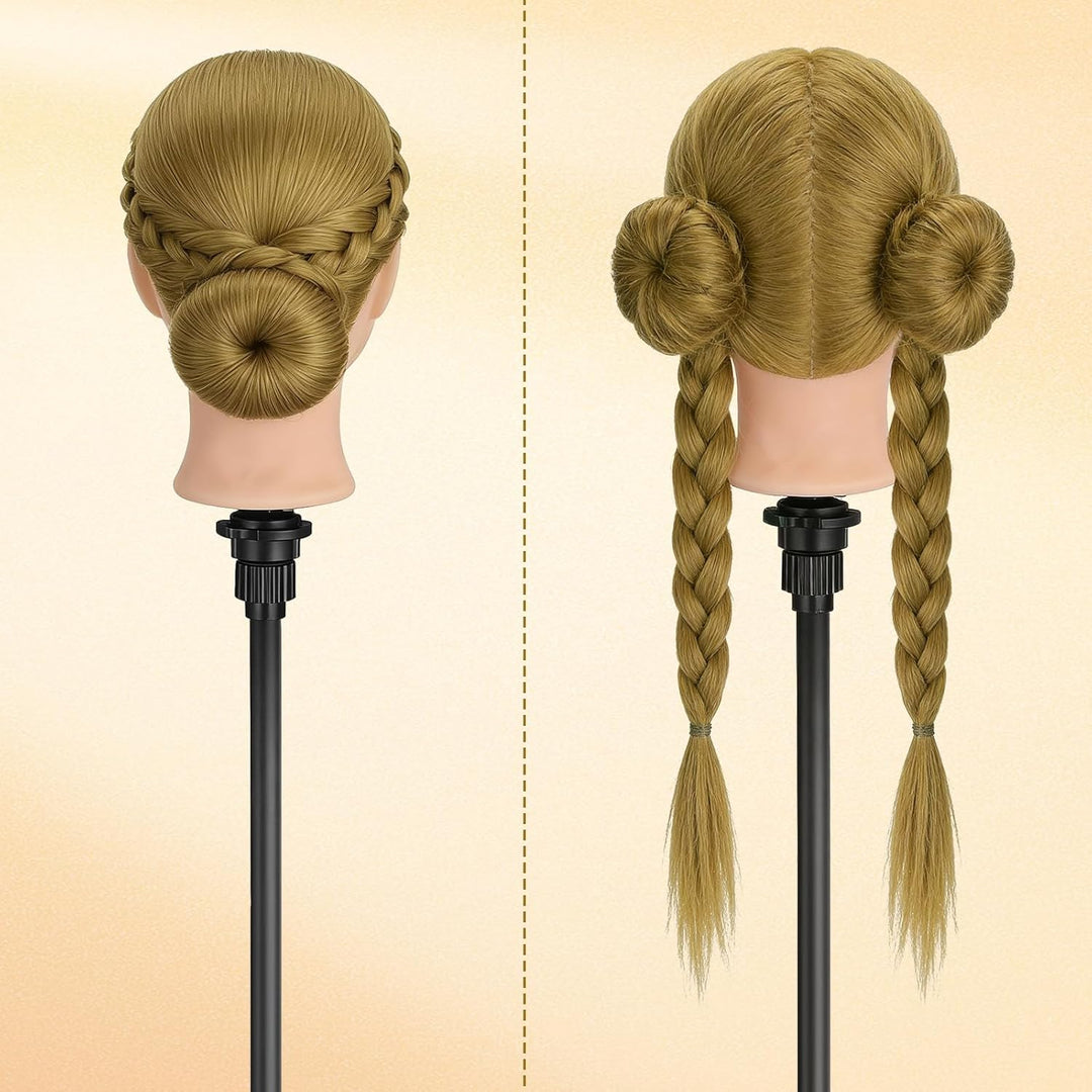 TwoWin Friseurkopf Echthaar mit Ohrlöchern, 71 cm (28 Zoll) 100% Synthetischer Mannequin Frisierkopf