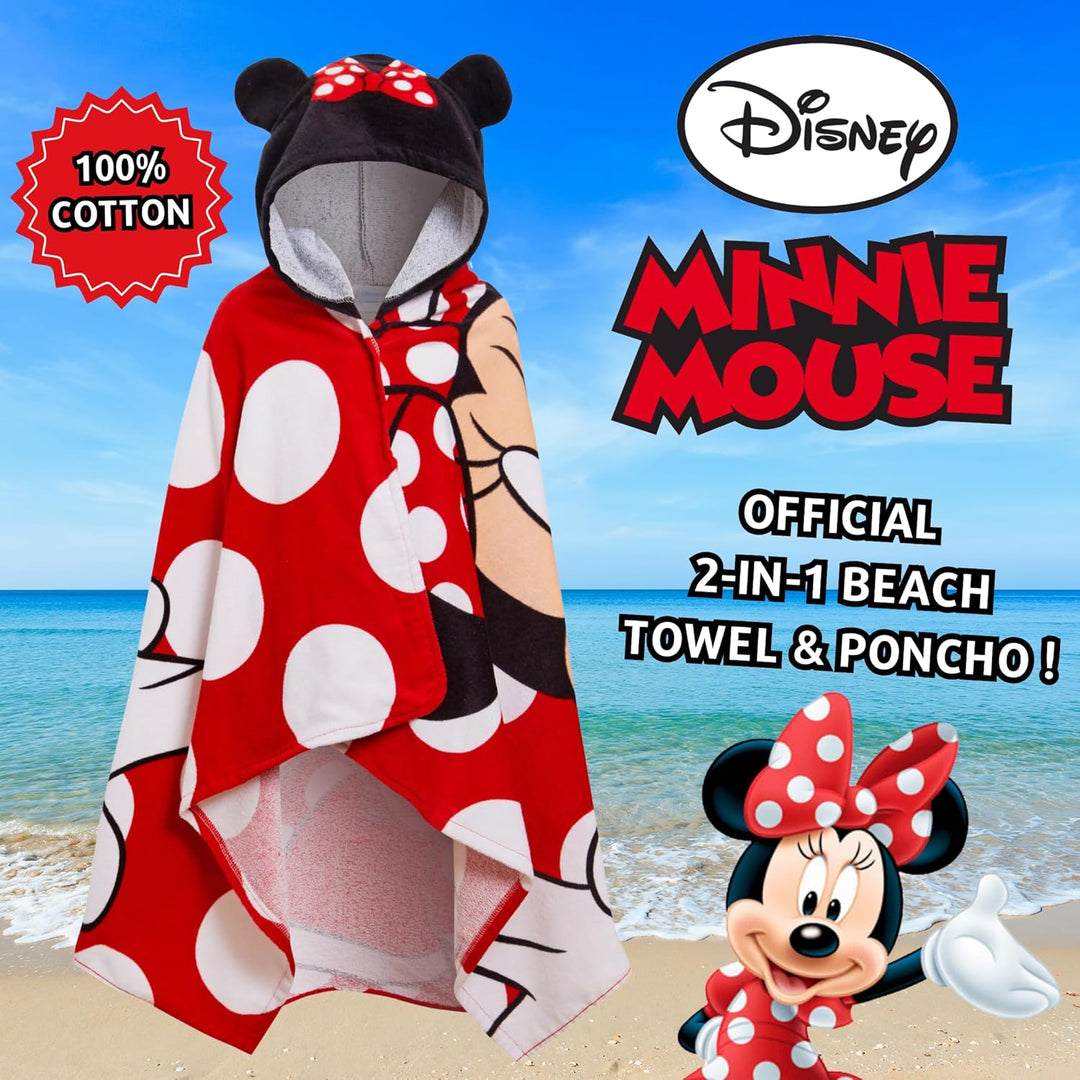 Disney Minnie Mouse Kapuzenhandtuch 100% Baumwolle Mädchen Poncho Kinder Strand Badetuch Schwimmen W