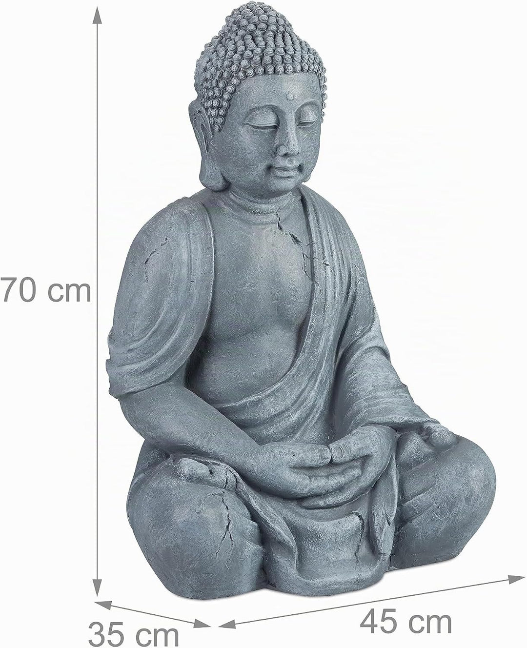 Relaxdays Buddha Figur sitzend, XL 70 cm, Gartenfigur, Dekofigur Wohnzimmer, wetterfest &amp; frostsiche