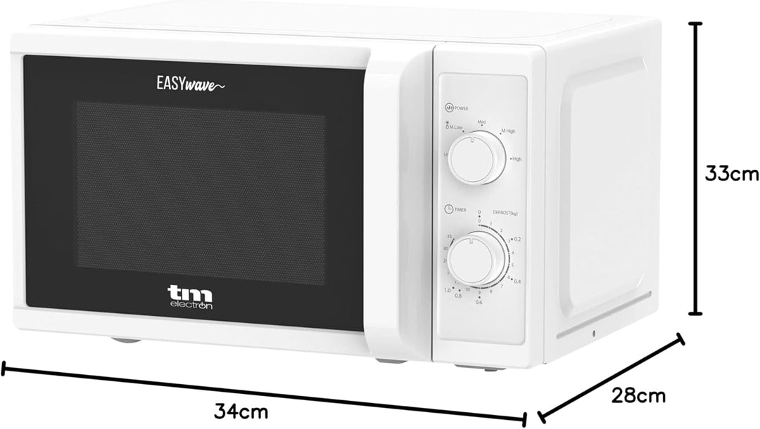TM Electron TMPMW002WHT EASYWAVE Mikrowelle, 20 Liter, 700 W, 5 Leistungsstufen, Auftaufunktion und