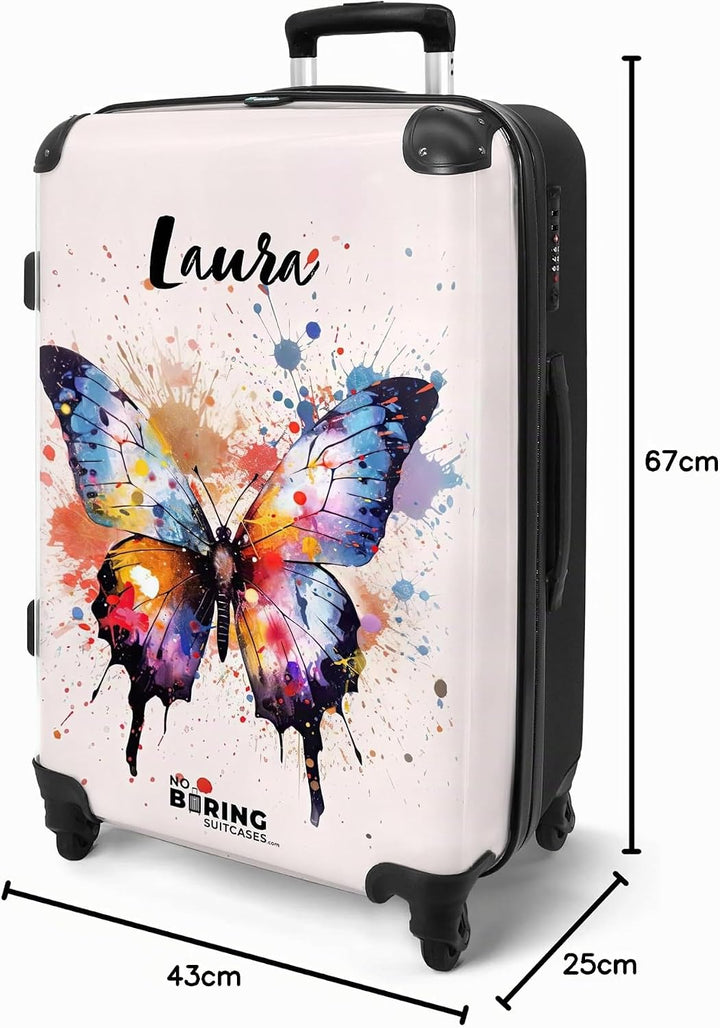 NoBoringSuitcases.com® Kinderkoffer Mädchen - Schmetterling Aquarell - Leicht - Koffer Kinder Mädche