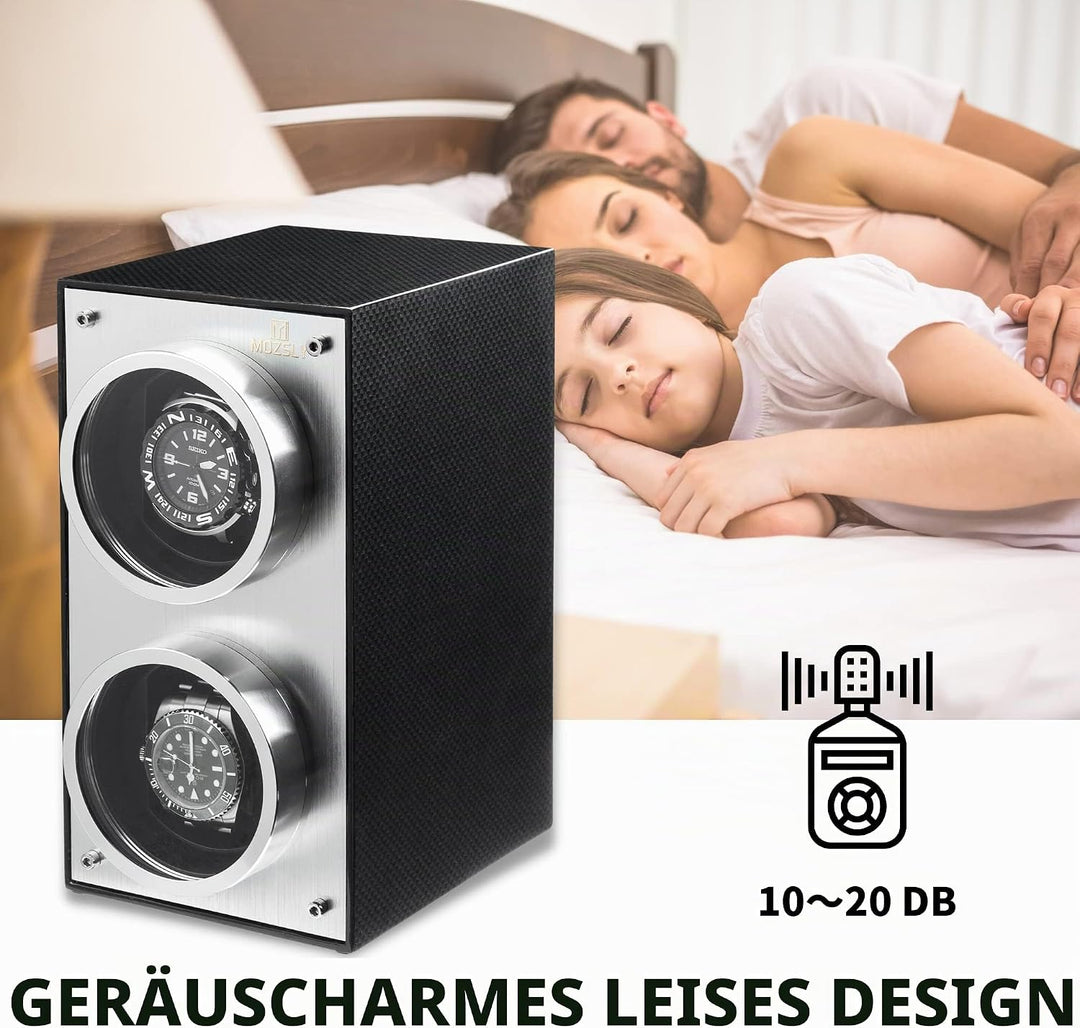MOZSLY Doppel Uhrenbeweger für Automatik Uhren mit leisem Motor Klavierlack Schwarz, Schwarz