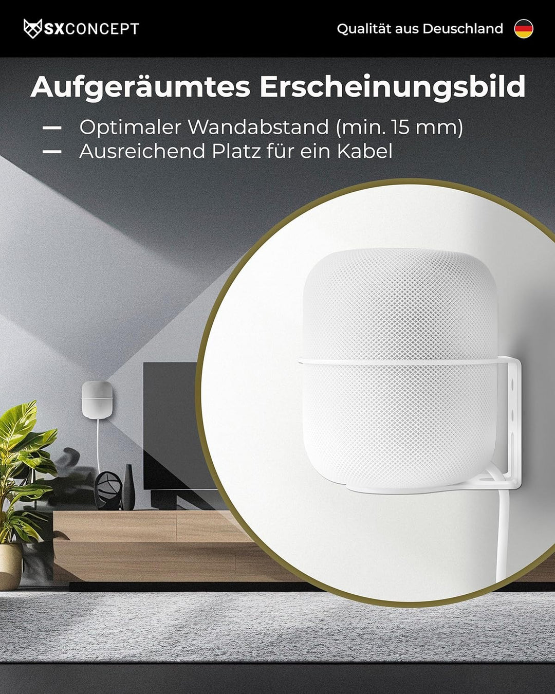 Homepod Wandhalterung | für Apple Homepod und Homepod 2 | optimale Raumoptik & platzsparend | Gerade
