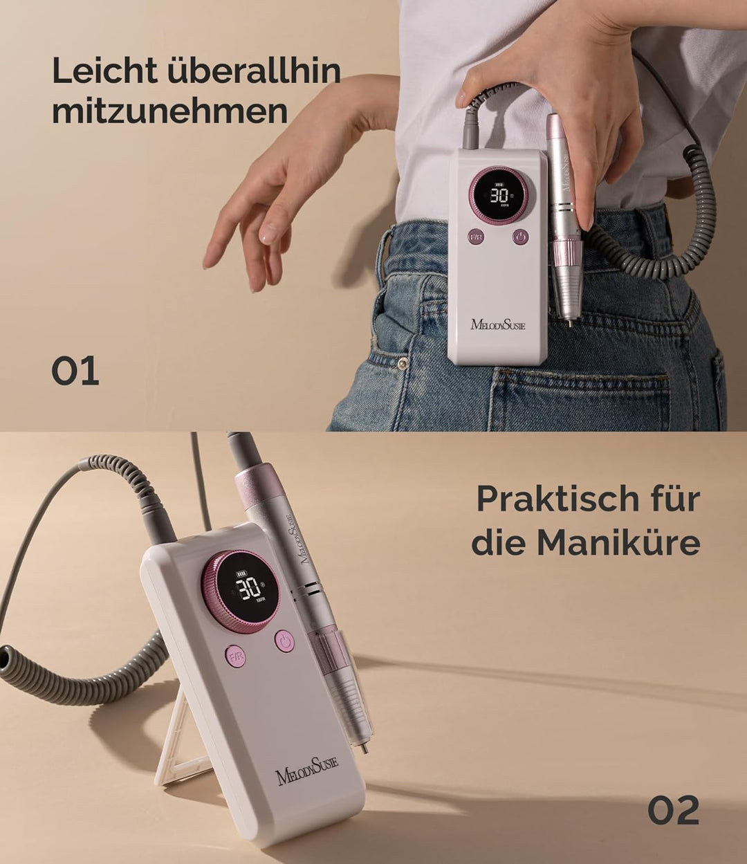 MelodySusie SC330G 2-in-1 Nagelfräser für Clip-on- und Tischgebrauch: Wiederaufladbare Professionell