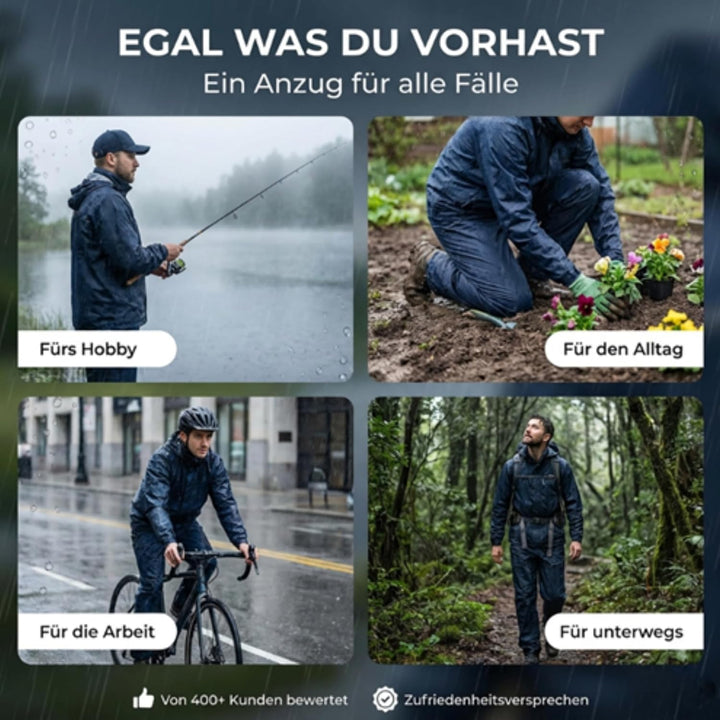 NEO TOOLS Herren Regenset, Regenmantel mit Kapuze und Regenhose, Gr. M-XXXL, verklebte Nähte, Reissv
