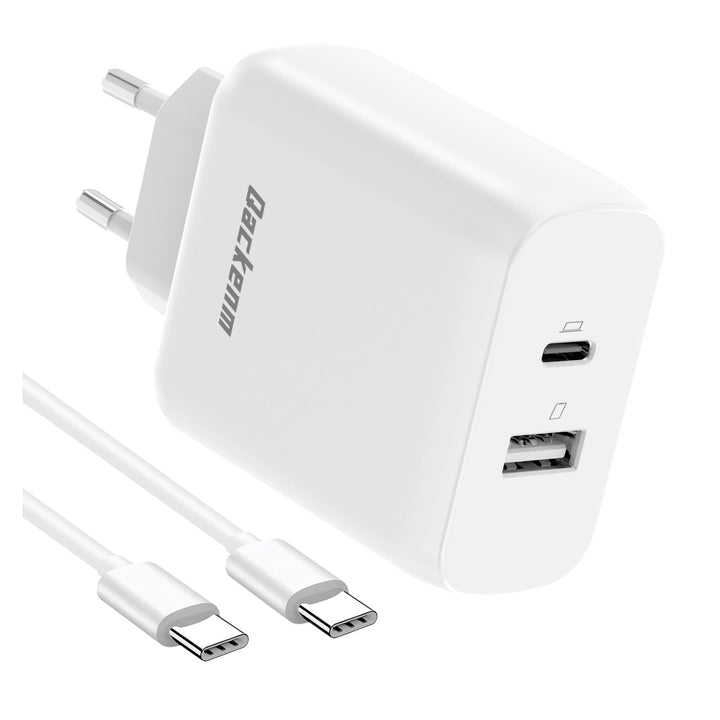 Qackenm USB C Ladegerät 65W, GaN Schnellladegerät mit 2M USB-C Kabel, 2-Port USB-C Netzteil PPS für