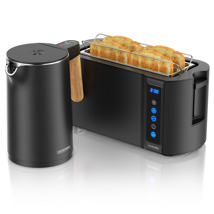 Arendo - Wasserkocher Toaster SET - Edelstahl - Wasserkocher mit Temrpatureinstellung - 45-100 Grad