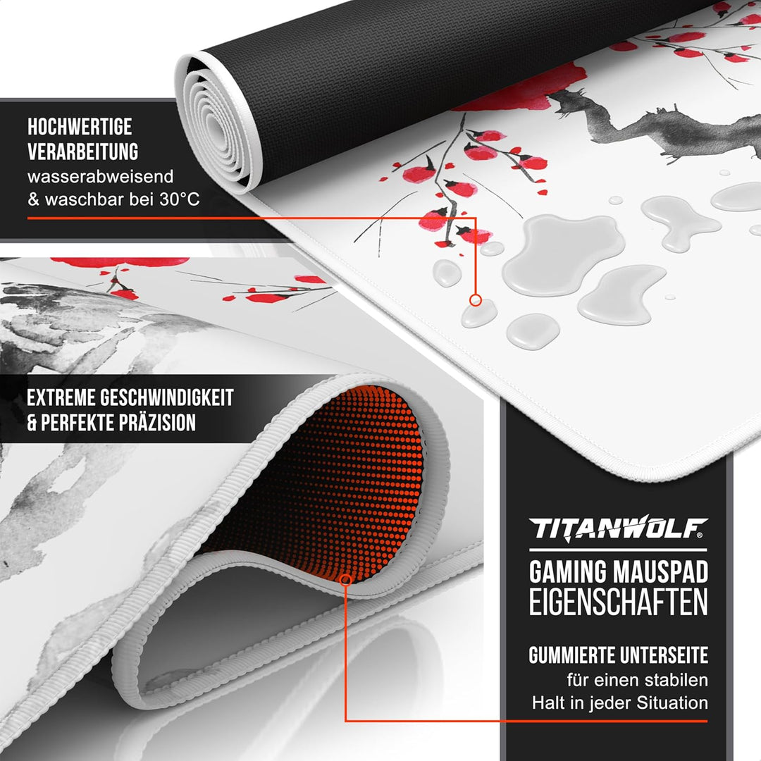TITANWOLF - XXL Speed Gaming Mauspad 900 x 400mm - XXL Mousepad - Tischunterlage Large Size - verbes