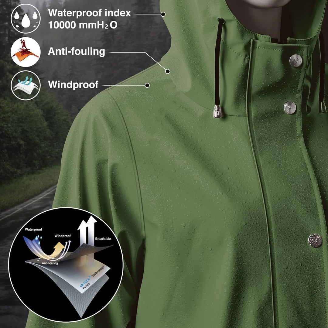 UNIQUEBELLA Regenjacke Damen Wasserdicht Regenmantel Mit Kapuze Winddicht Wetterfest Übergangsjacke
