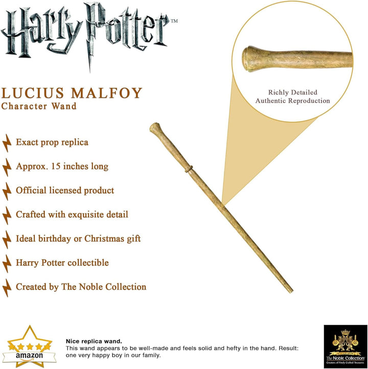 The Noble Collection - Lucius Malfoy Character Wand - 15in (37cm) Wizarding World Wand with Name Tag