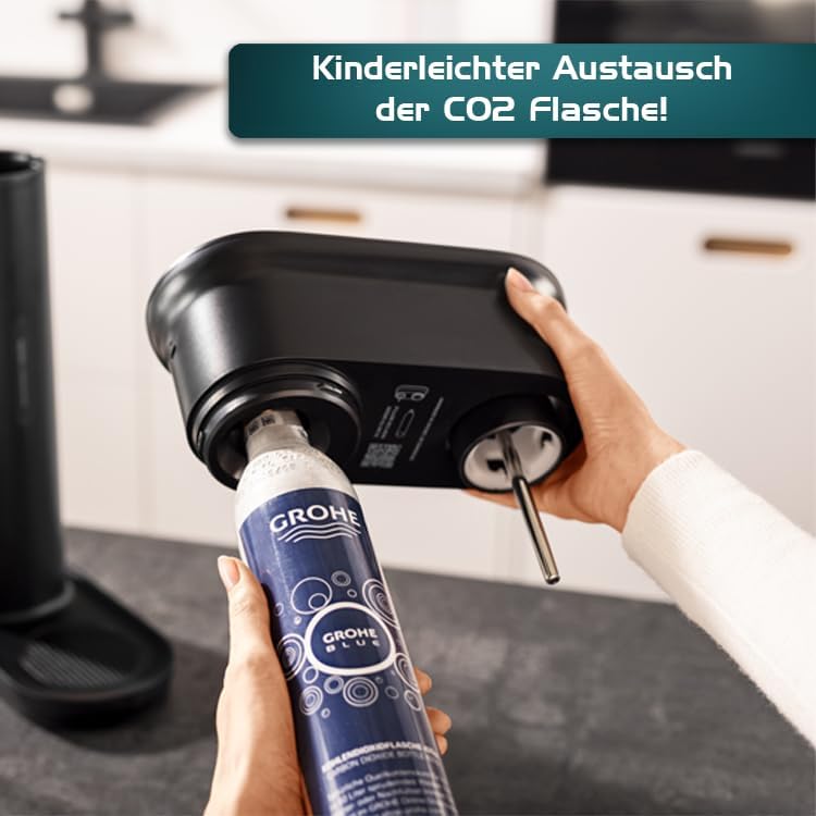 GROHE Blue Fizz Advanced - Wassersprudler Set (mit CO2-Füllstandsanzeige, 3 einstellbare CO2 Stufen,