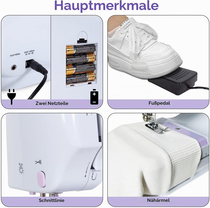 Todeco Nähmaschine für Anfänger und Kinder, 12 Stichmuster, Nähmaschine Klein mit Fusspedal Nählicht