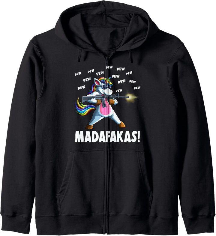 Lustiges Einhorn PewPew Madafakas Verrücktes Einhorn Geschen Kapuzenjacke