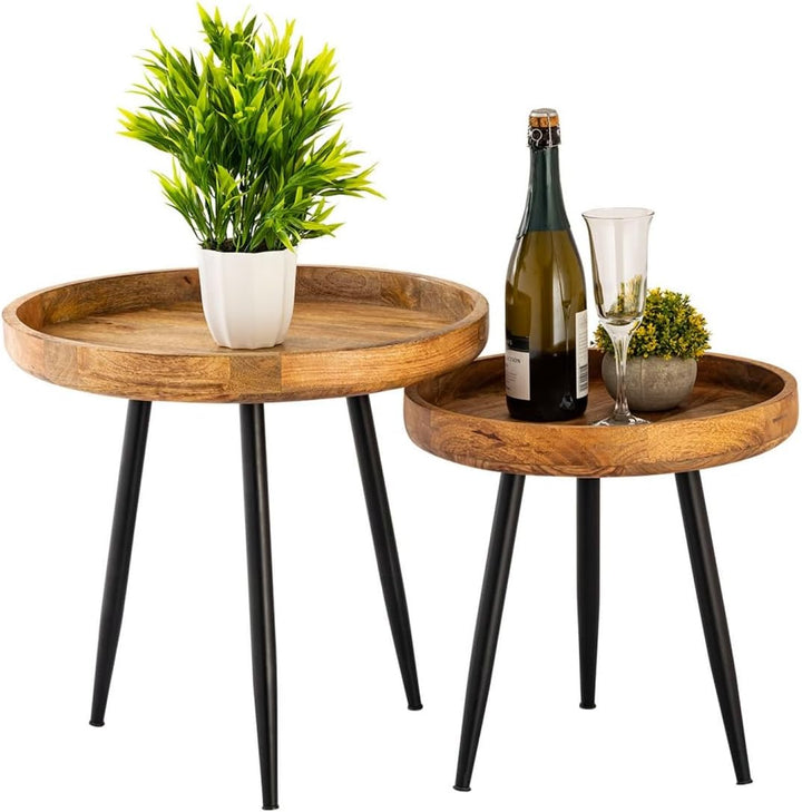 Beistelltisch Holz rund Couchtisch Wohnzimmer Tisch Metalbeine Holzplatte massiv Grösse Durchmesser