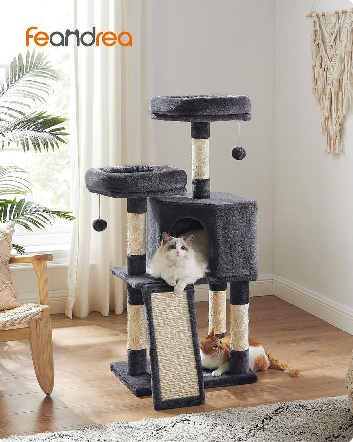 Feandrea Kratzbaum klein, Katzenbaum mit Kratzbrett, Plattformen, für Katze, weicher Plüsch, 115 cm,