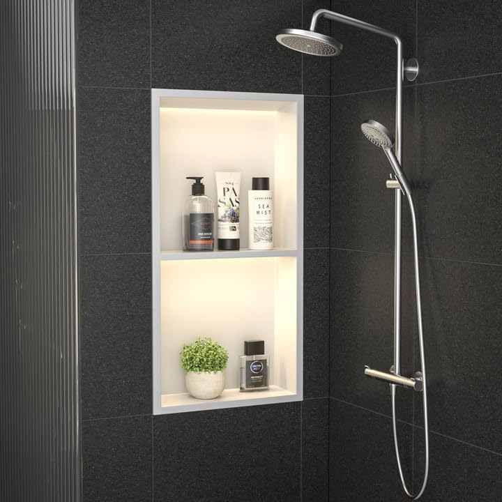 Wandnische Dusche Edelstahl mit LED, Unterputz Duschregal, Zweilagige Wandnische Bad Nische Duschnis